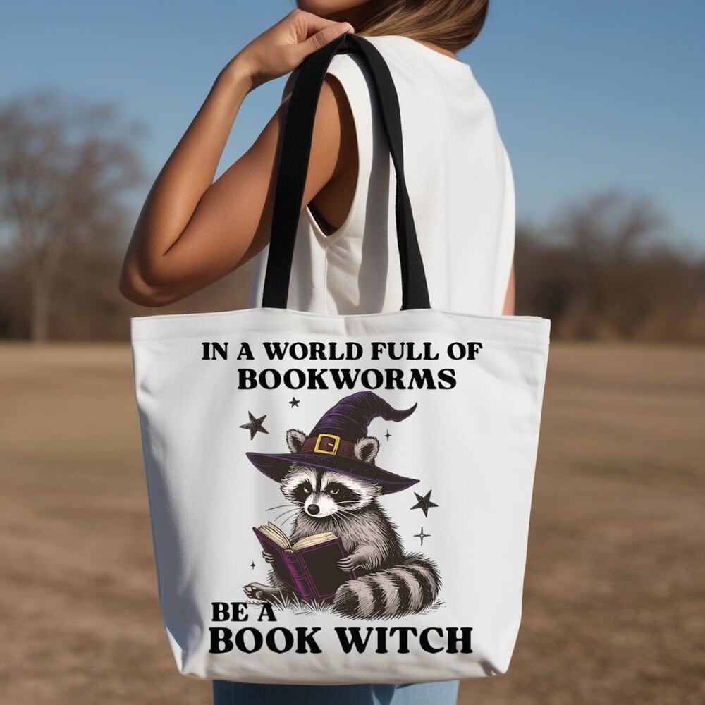 Large Witchy Raccoon Tote Bag for Readers, Book Lovers, Bibliophiles